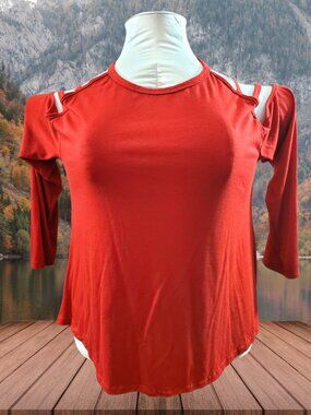 Red Plus Size Cold Shoulder Top 2XL | Strappy Cutout Long Sleeve